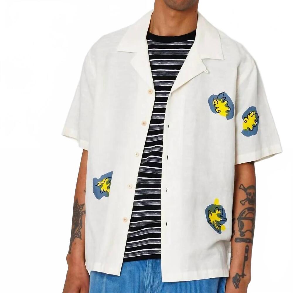 NEW FOLK relaxed soft collar shirt in embroidered flower ecru